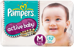Pampers Active Baby Diapers Medium 62 Pieces (6 to 11 kg)